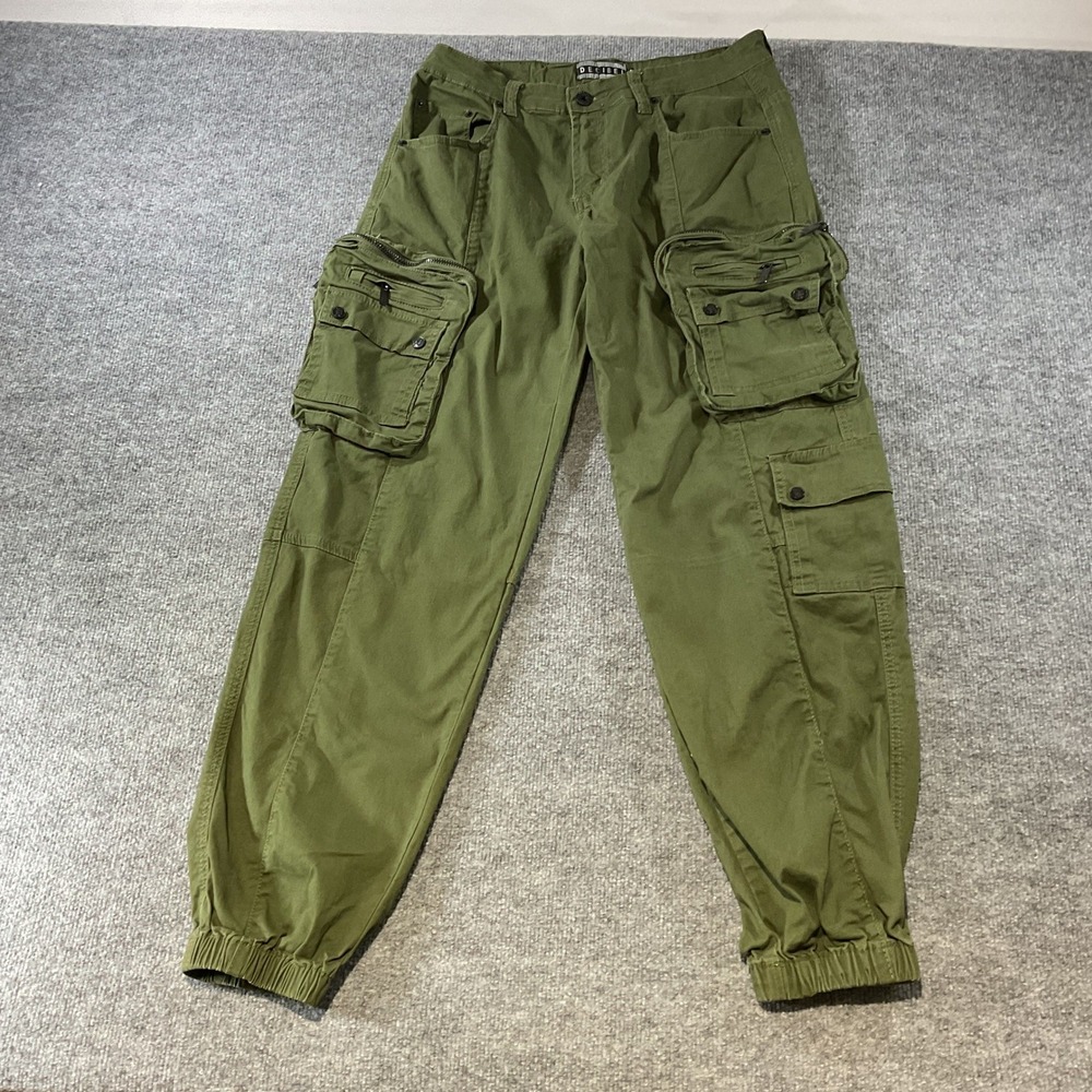 Decibel Mens Olive Green Multi Pocket Cargo Jogger Pants 34W 33L Streetwear